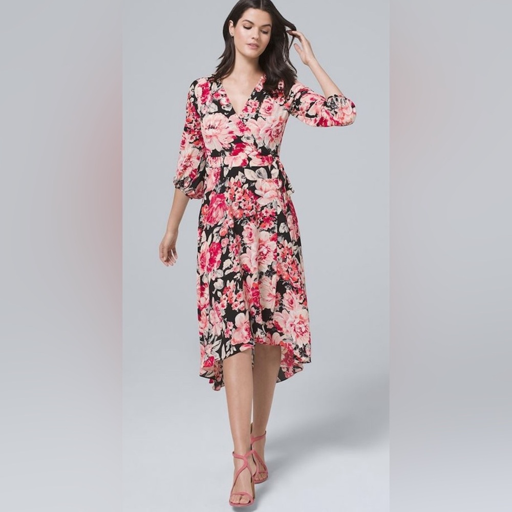 WHBM Tie Waist Floral Wrap Dress Size Large L
